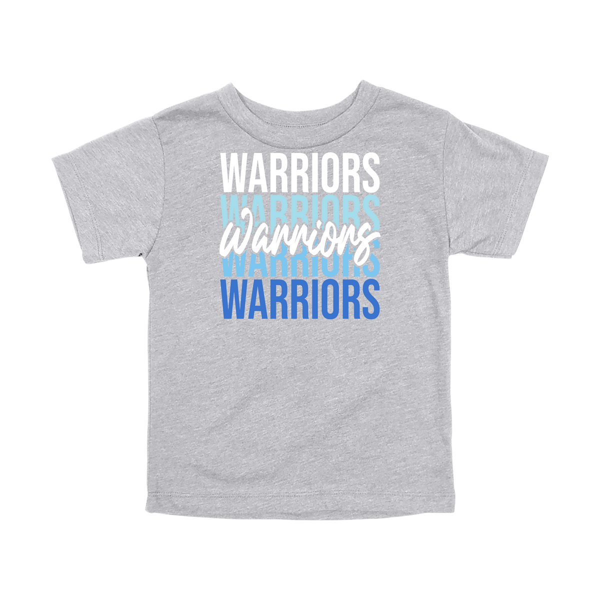 Warriors Stacked design shown on Athletic Gray toddler Bella+Canvas T-shirt.