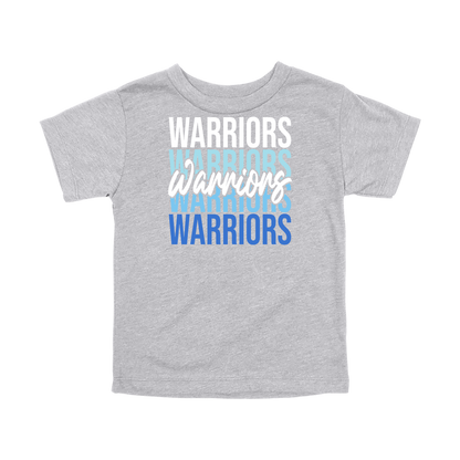 Warriors Stacked design shown on Athletic Gray toddler Bella+Canvas T-shirt.