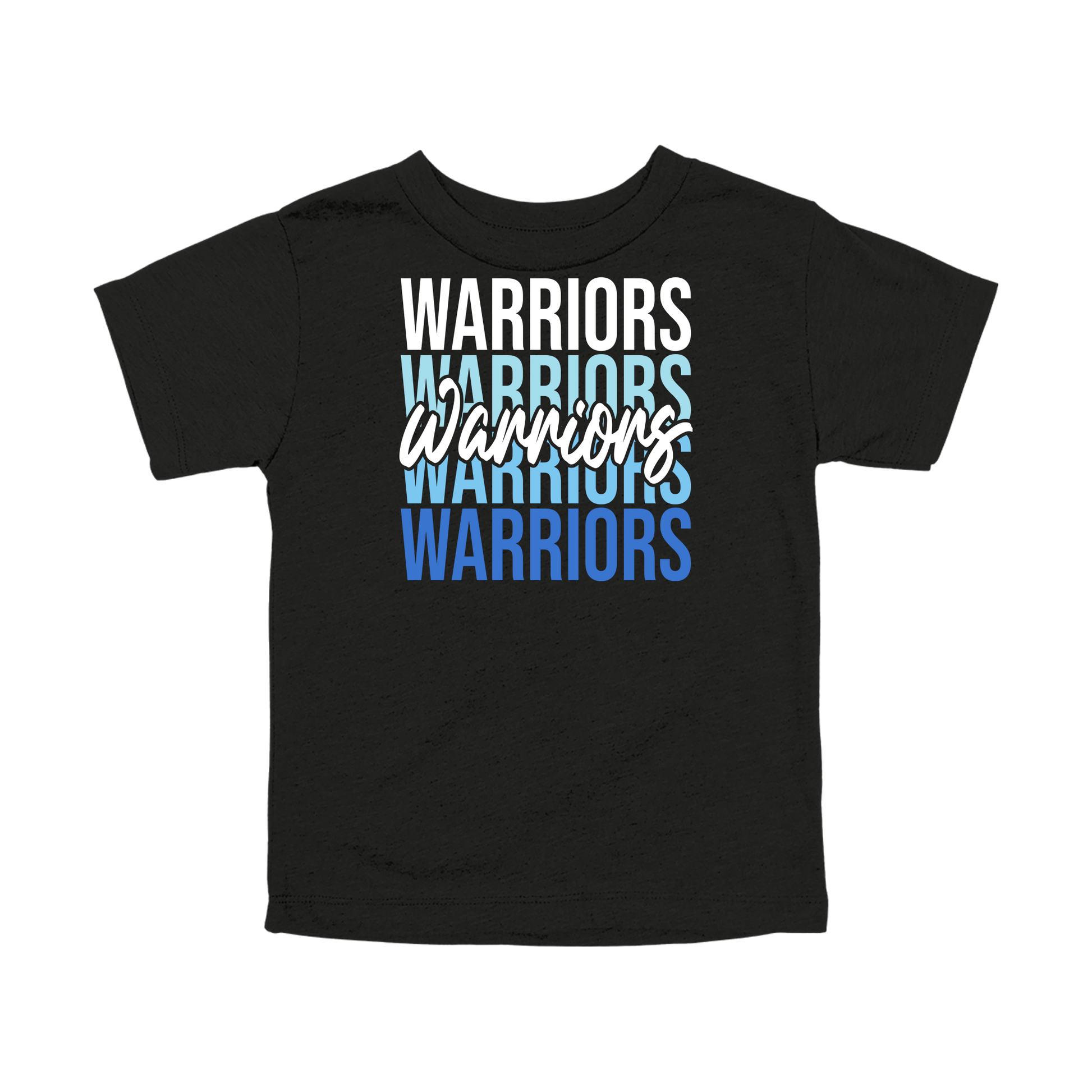 Warriors Stacked design shown on Black toddler Bella+Canvas T-shirt.
