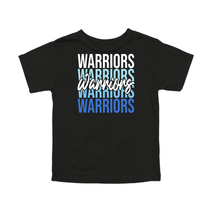 Warriors Stacked design shown on Black toddler Bella+Canvas T-shirt.