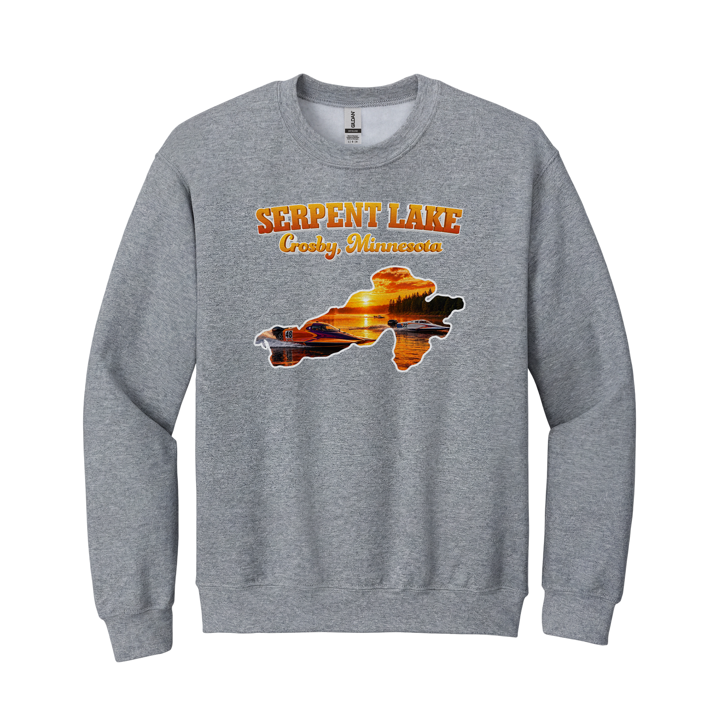 Serpent Lake design on Gray crewneck sweatshirt