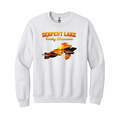 Serpent Lake design on White crewneck sweatshirt