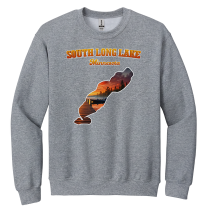 South Long Lake design on Heather Grey crewneck sweatshirt