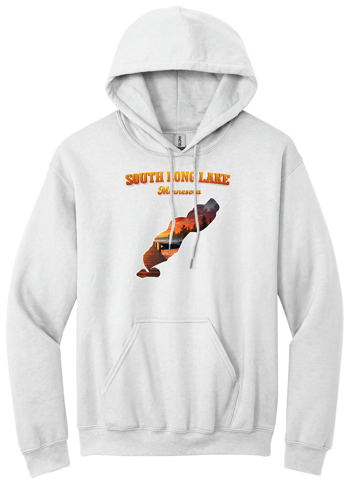South Long Lake design on White hoodie