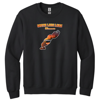 South Long Lake design on Black crewneck sweatshirt