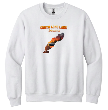 South Long Lake design on White crewneck sweatshirt