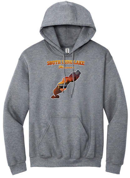 South Long Lake design on Heather Grey hoodie