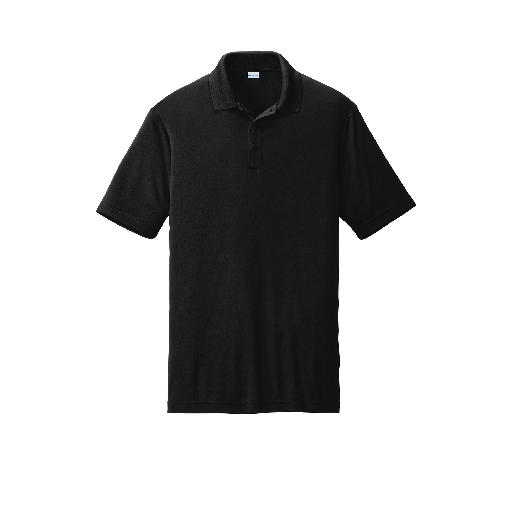 Custom men's Sport-Tek PosiCharge Competitor polo in Black, front view