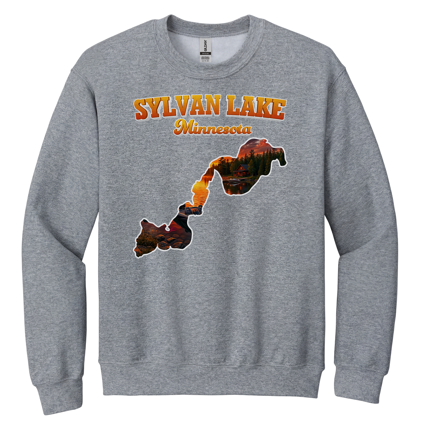 Sylvan Lake design on Heather Grey crewneck sweatshirt
