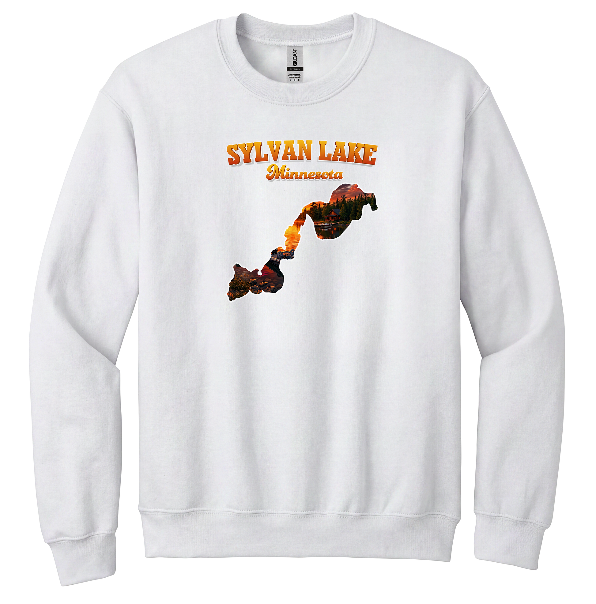 Sylvan Lake design on White crewneck sweatshirt
