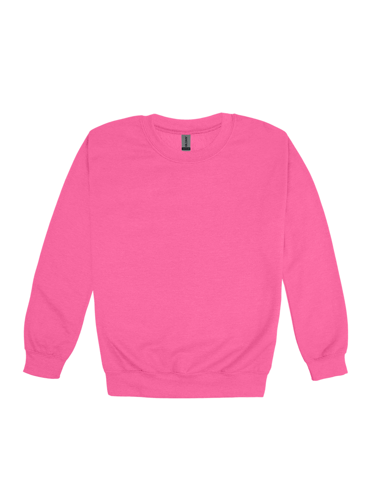 Custom youth Gildan crewneck sweatshirt in Safety Pink