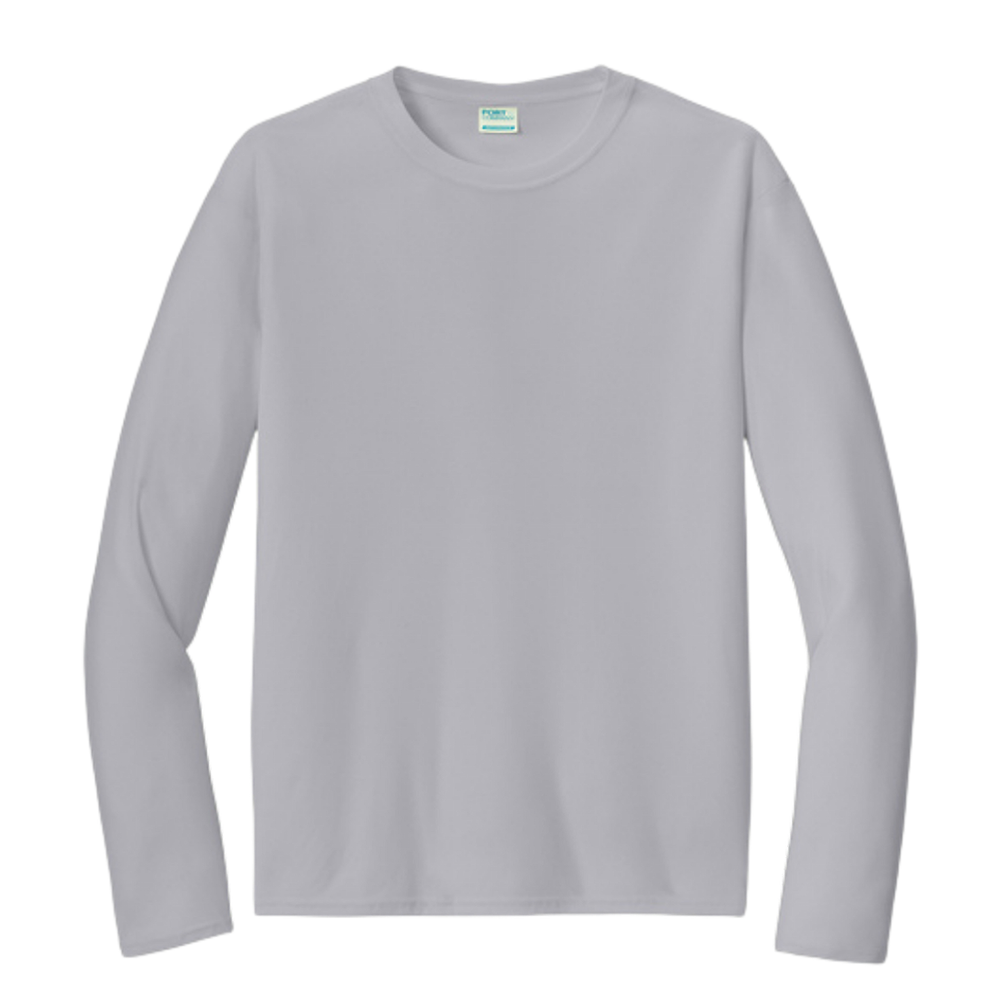 Custom adult Port & Company performance long-sleeve shirt in Silver