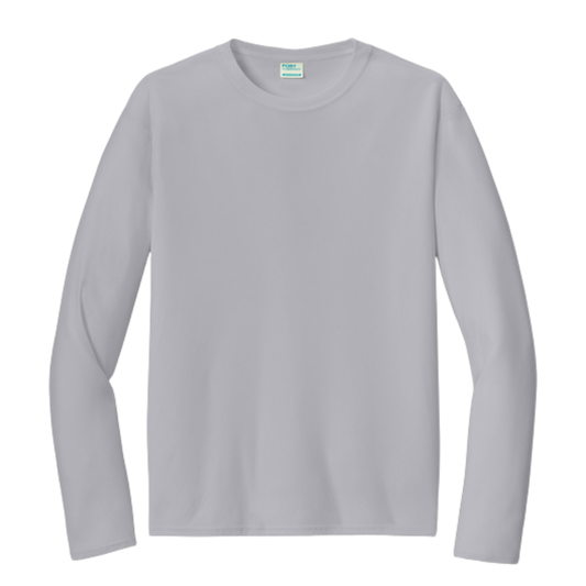 Custom adult Port & Company performance long-sleeve shirt in Silver