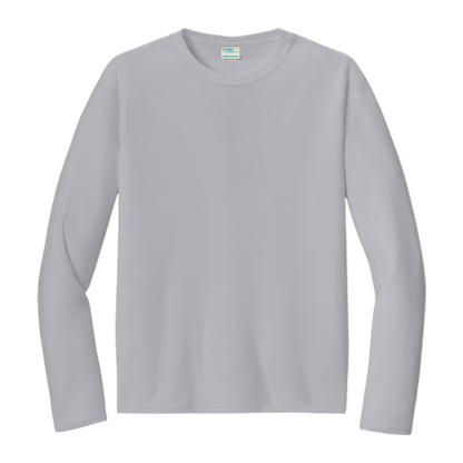 Custom youth Port & Company performance long-sleeve shirt in Silver