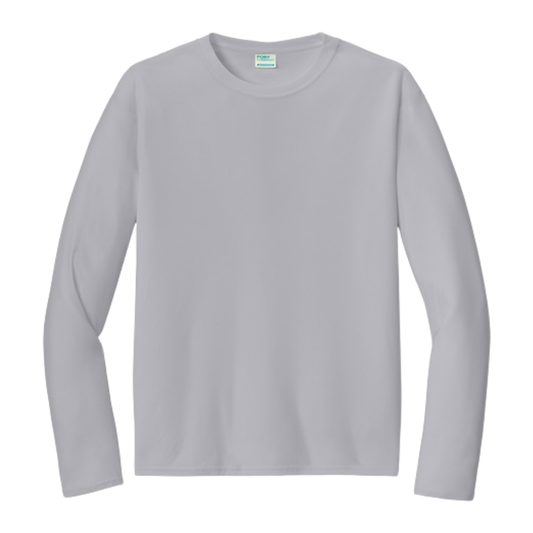Custom youth Port & Company performance long-sleeve shirt in Silver