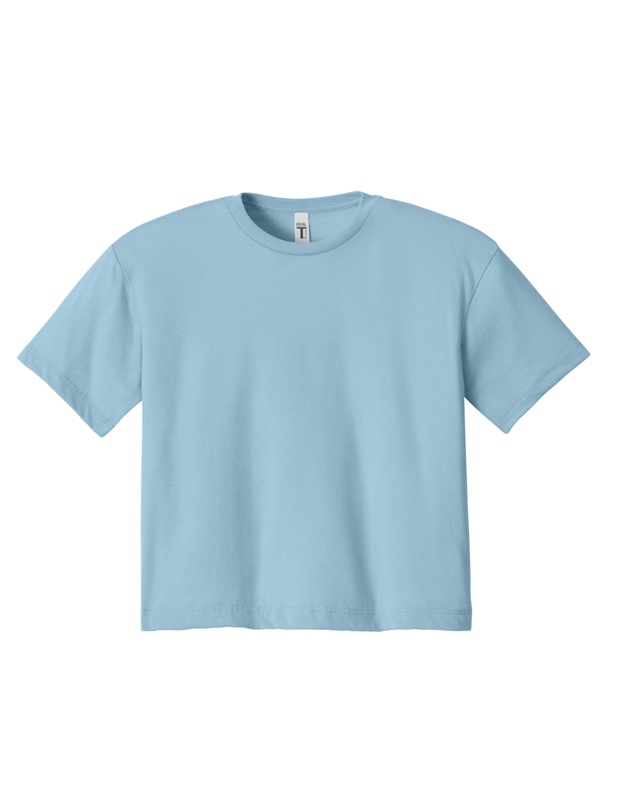 Custom women's Next Level crop T-shirt in Stonewash Denim, front view