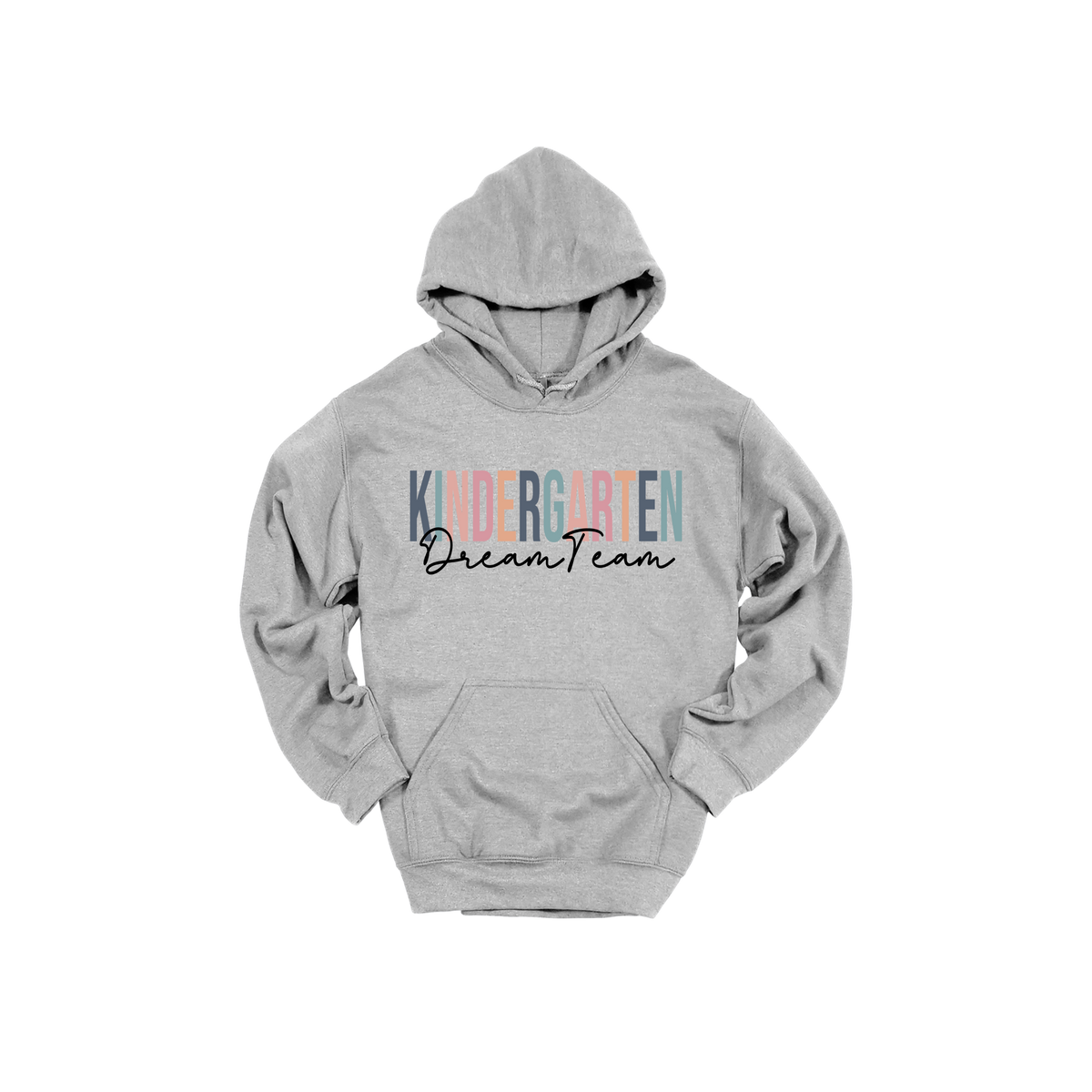 Kindergarten Dream Team design shown on Sport Gray adult Gildan hoodie.