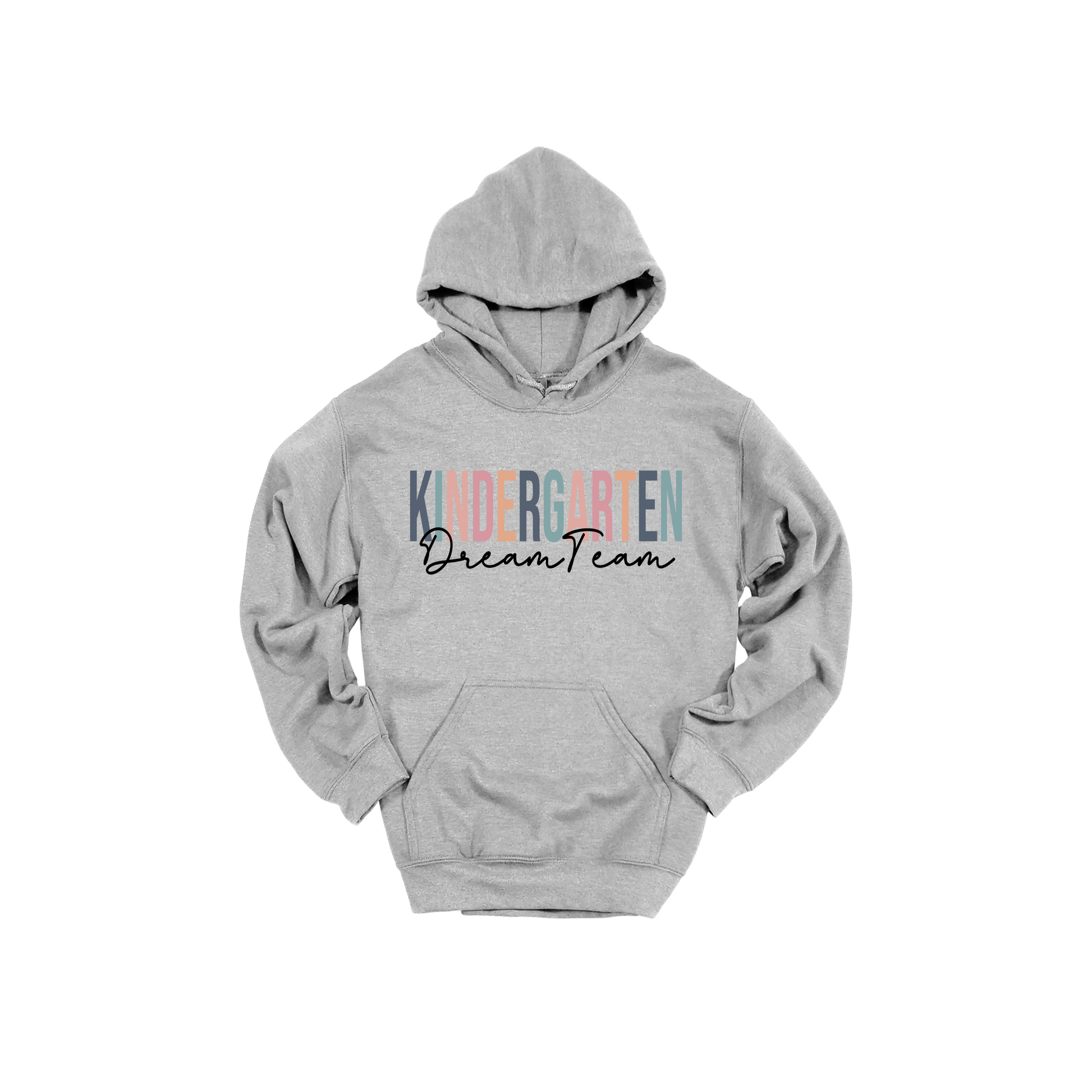 Kindergarten Dream Team design shown on Sport Gray adult Gildan hoodie.