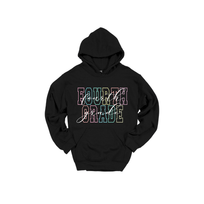 Fourth Grade design shown on Black adult Gildan hoodie.