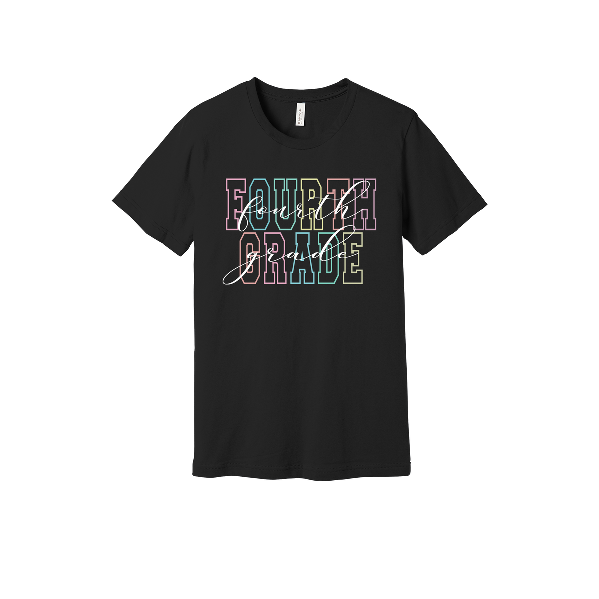 Fourth Grade design shown on Black adult Bella+Canvas 3001 T-shirt.