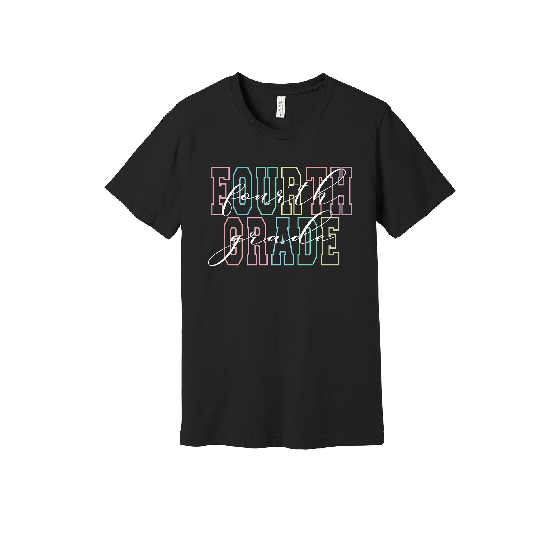 Fourth Grade design shown on Black adult Bella+Canvas 3001 T-shirt.