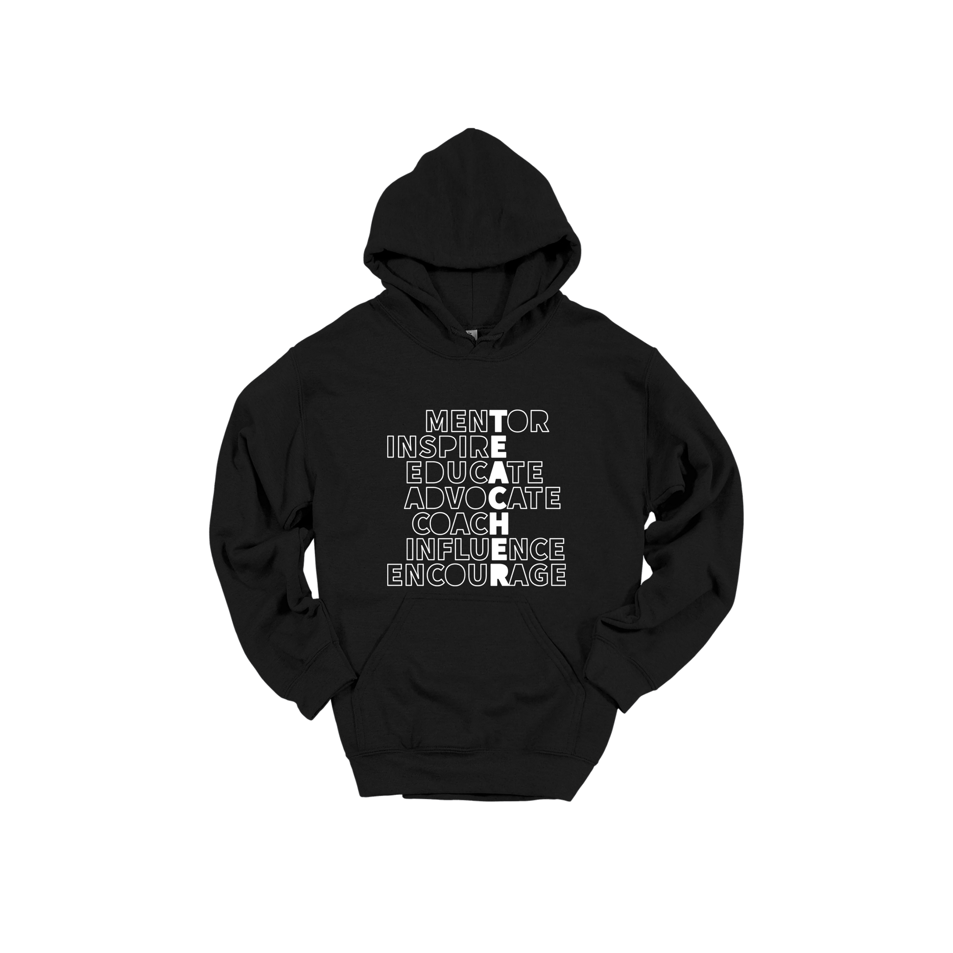 Teacher Mentor design shown on Black adult Gildan hoodie.