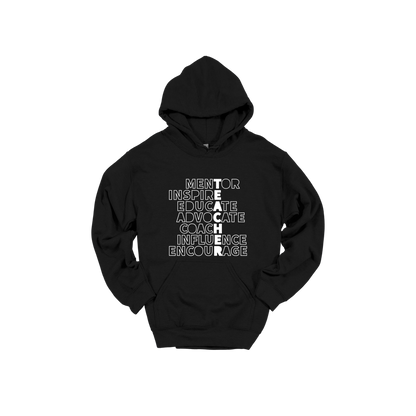 Teacher Mentor design shown on Black adult Gildan hoodie.