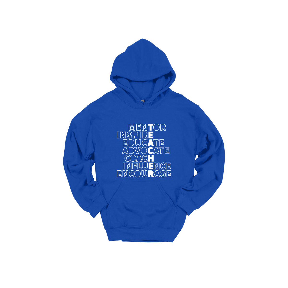 Teacher Mentor design shown on Royal Blue adult Gildan hoodie.