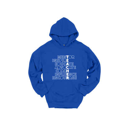 Teacher Mentor design shown on Royal Blue adult Gildan hoodie.
