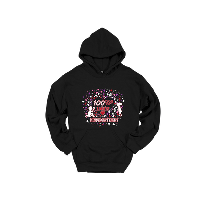 100 Days of Loving Kindergarteners design shown on Black adult Gildan hoodie.