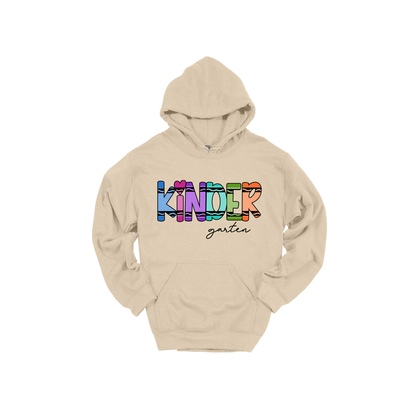 Kindergarten design shown on Sand adult Gildan hoodie.