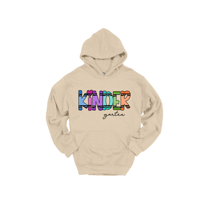 Kindergarten design shown on Sand adult Gildan hoodie.