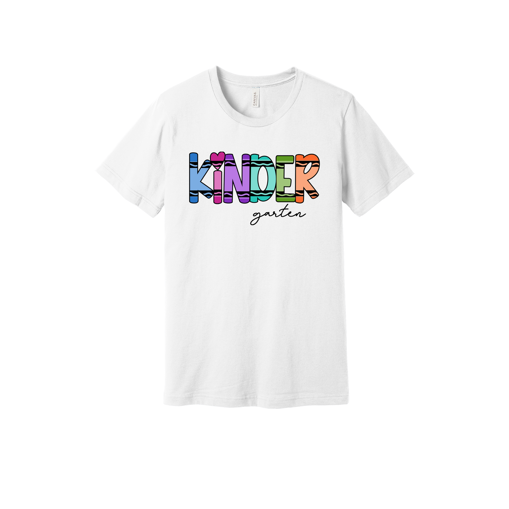 Kindergarten design shown on White adult Bella+Canvas 3001 T-shirt.