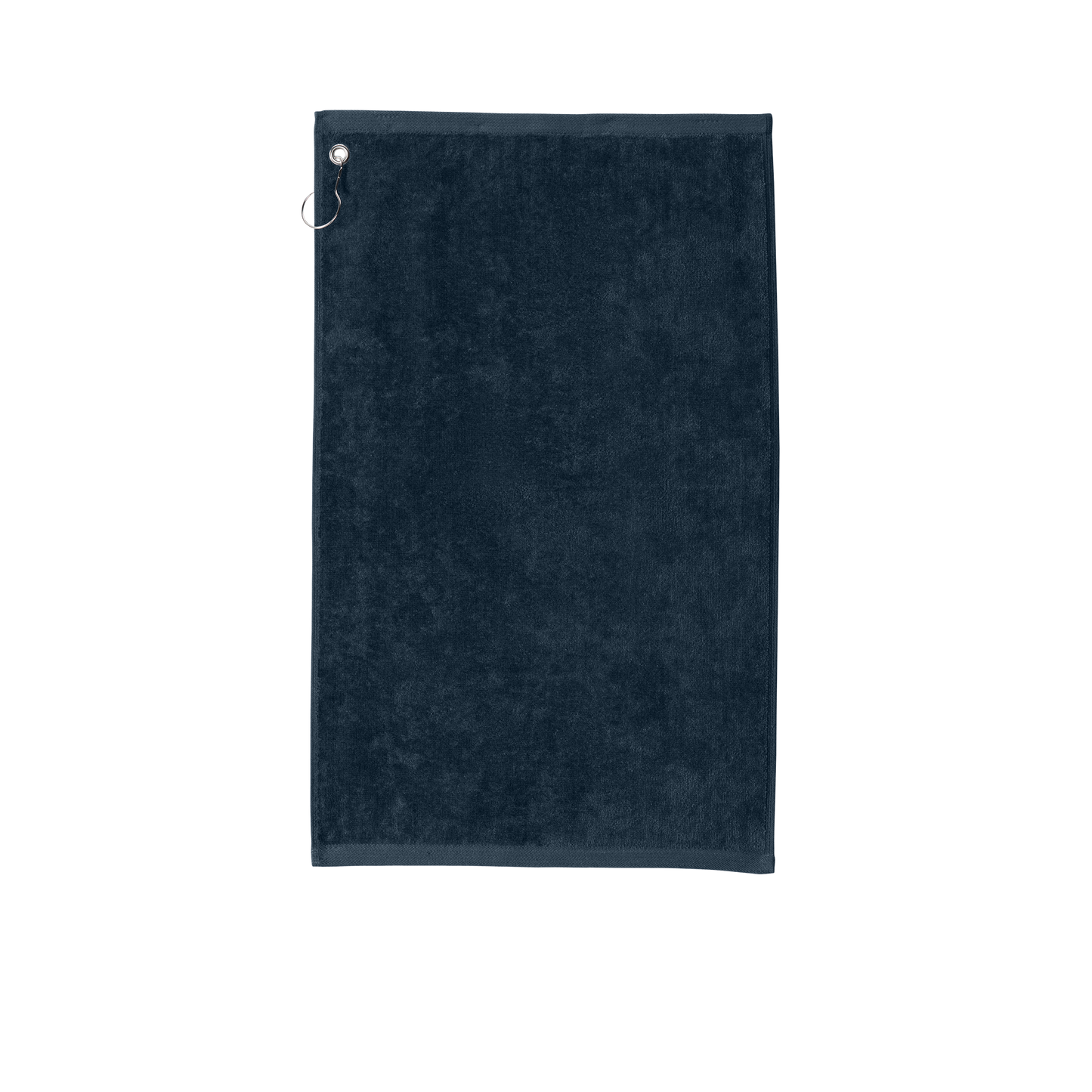 Custom Port Authority grommeted golf and fishing towel in Navy, front view