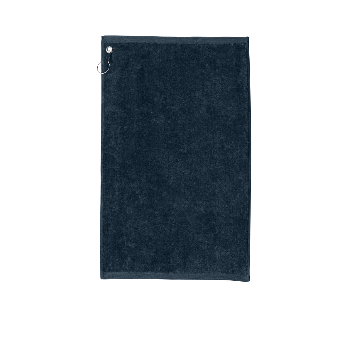 Custom Port Authority grommeted golf and fishing towel in Navy, front view