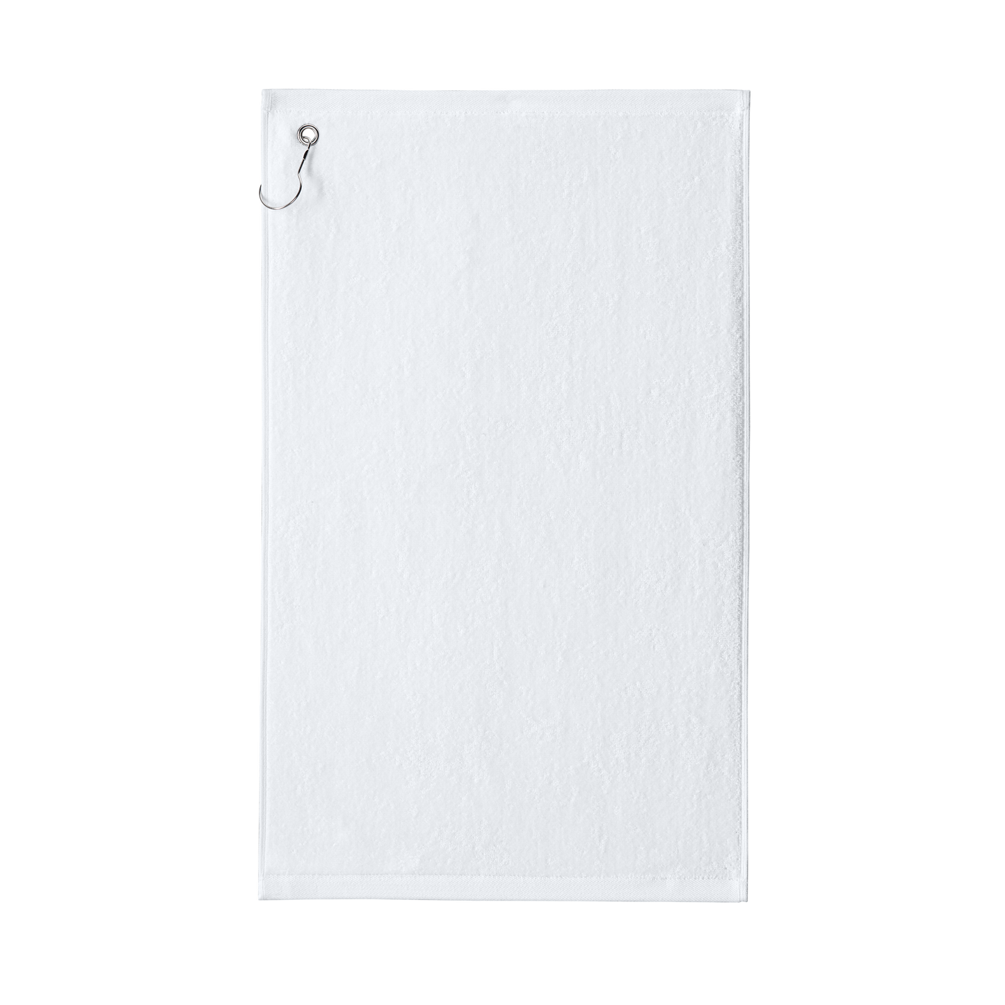 Custom Port Authority grommeted golf and fishing towel in White, front view