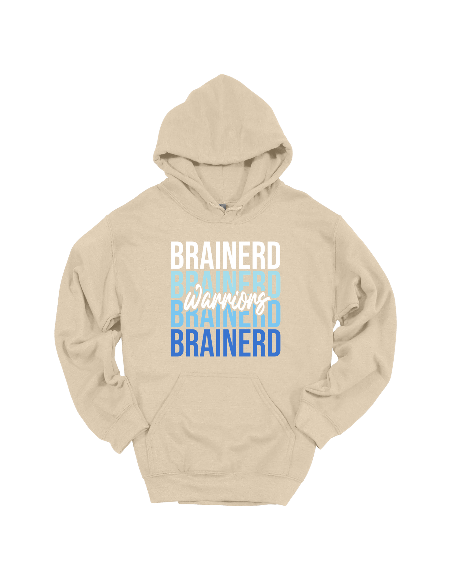 Brainerd Warriors stacked design on Tan hoodie