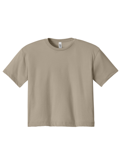 Custom women's Next Level crop T-shirt in Tan, front view