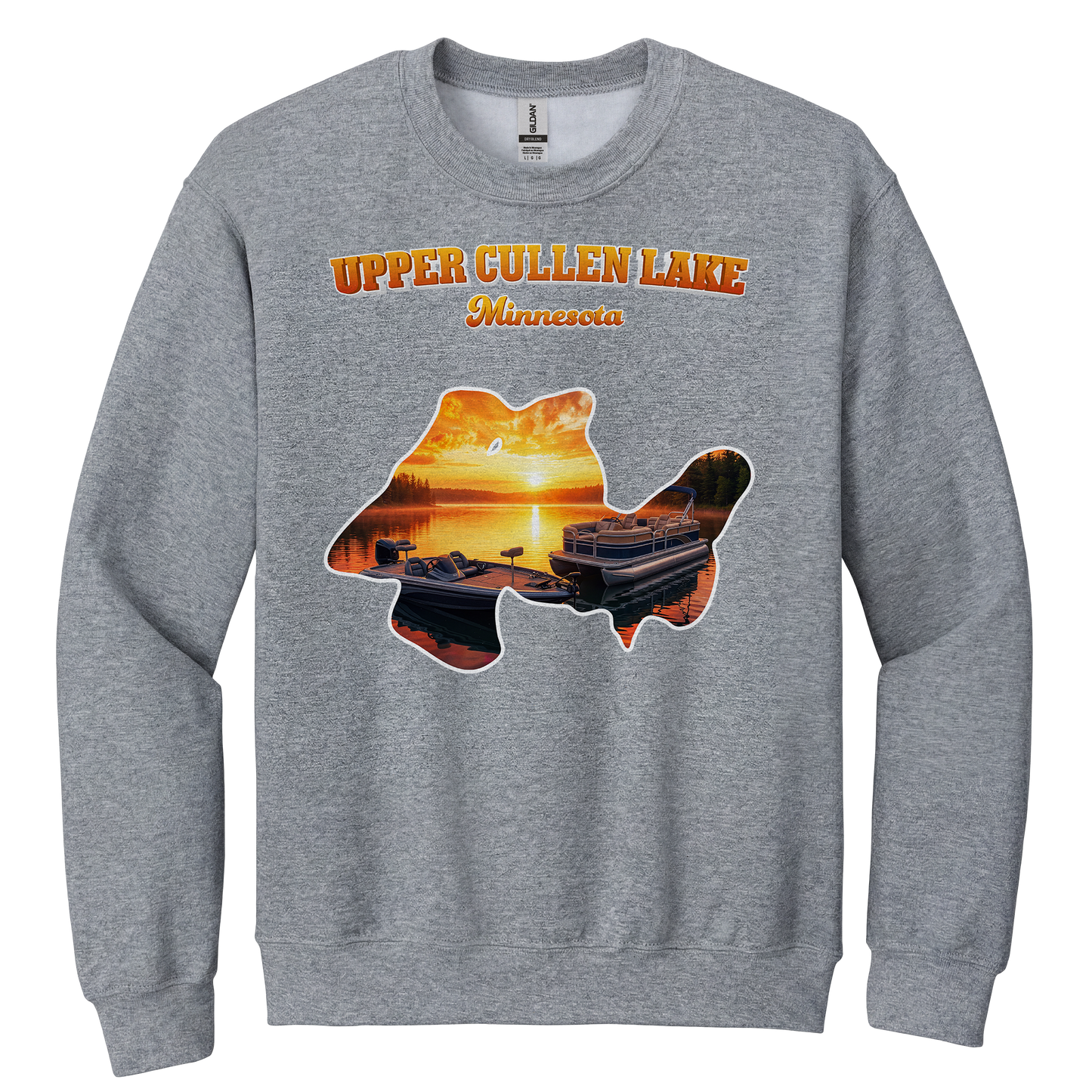 Upper Cullen Lake design on Heather Grey crewneck sweatshirt