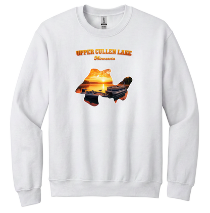 Upper Cullen Lake design on White crewneck sweatshirt