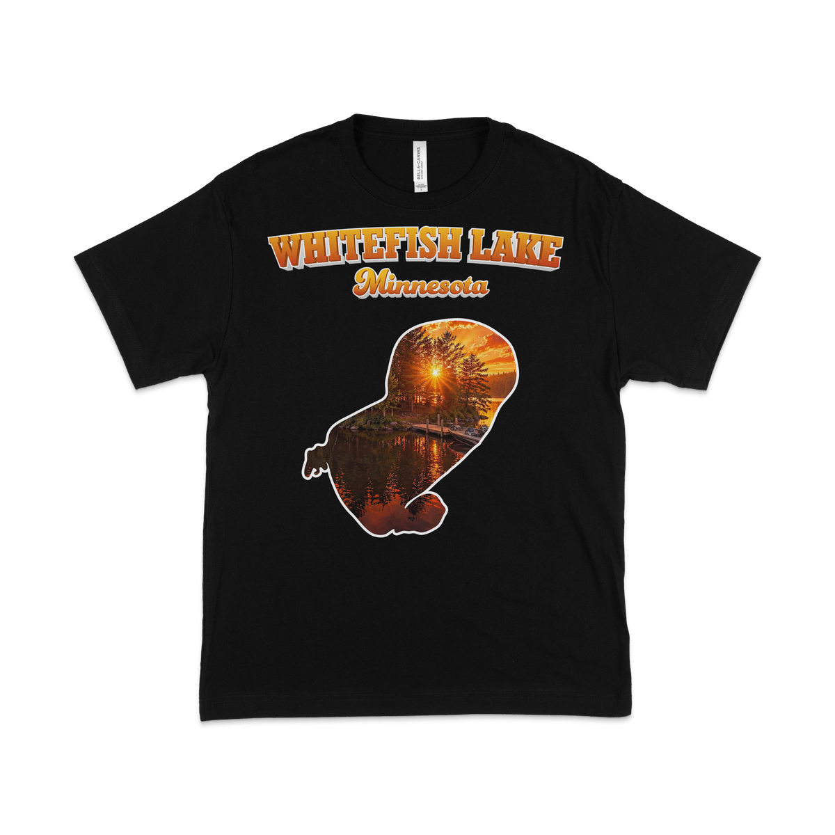 White Fish Lake design on Black T-shirt