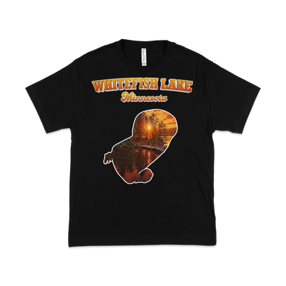 White Fish Lake design on Black T-shirt