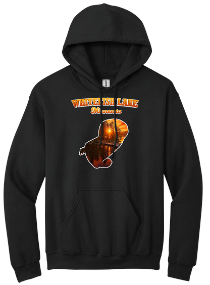 White Fish Lake design on Black hoodie