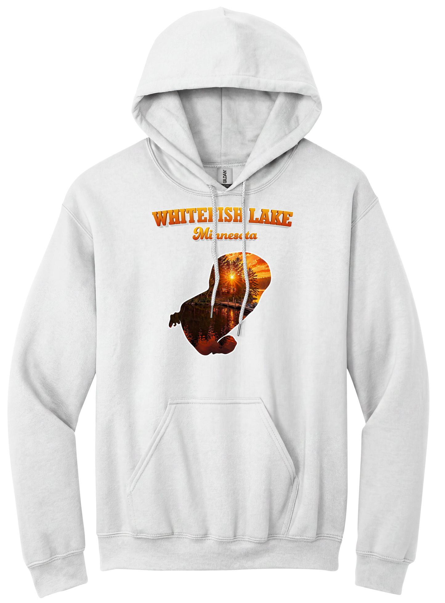 White Fish Lake design on White hoodie