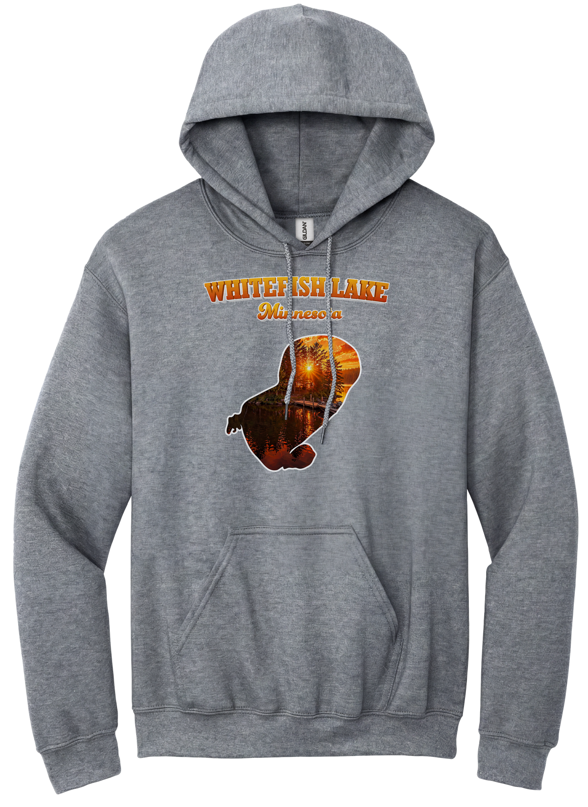 White Fish Lake design on Heather Grey hoodie