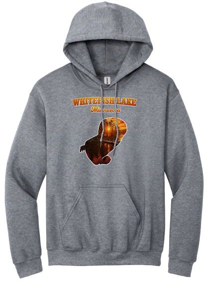White Fish Lake design on Heather Grey hoodie