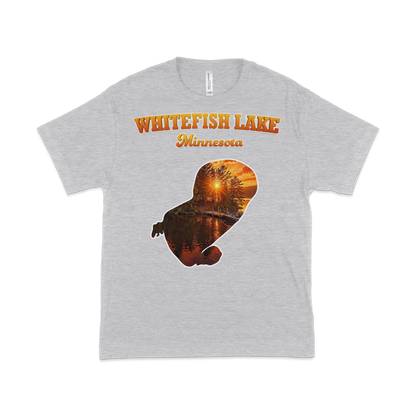 White Fish Lake design on Heather Grey T-shirt