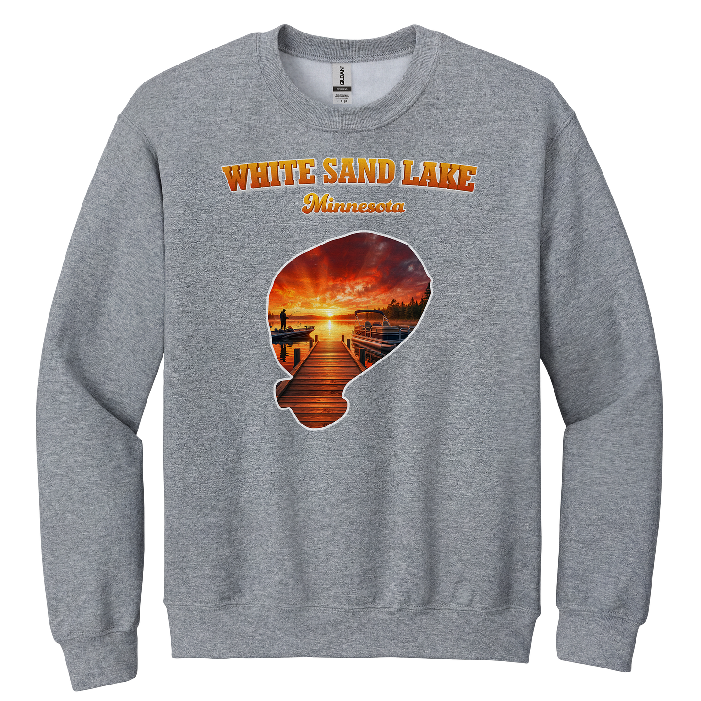 White Sand Lake design on Heather Grey crewneck sweatshirt