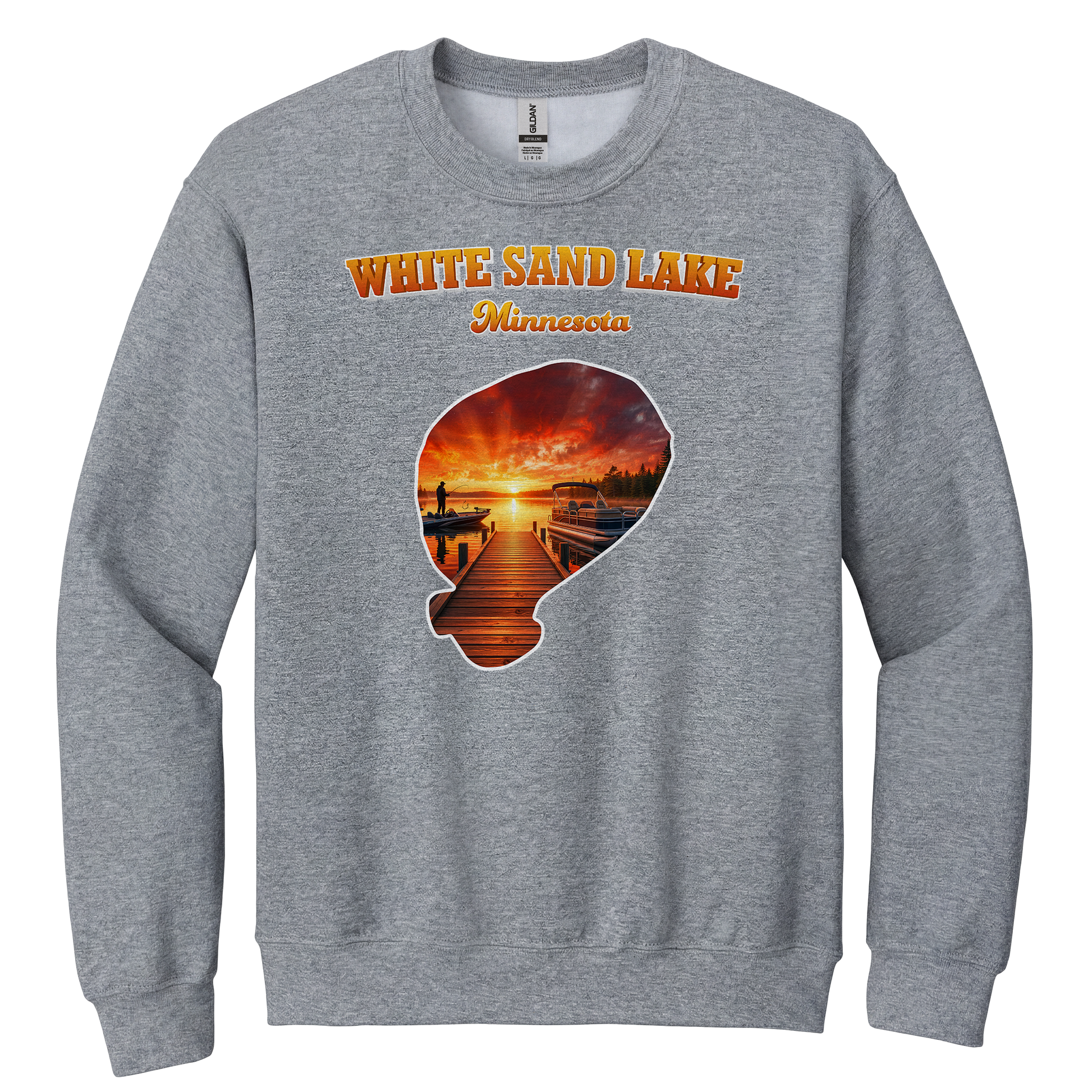 White Sand Lake design on Heather Grey crewneck sweatshirt