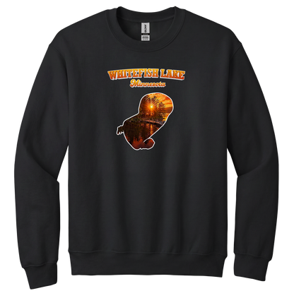 White Fish Lake design on Black crewneck sweatshirt